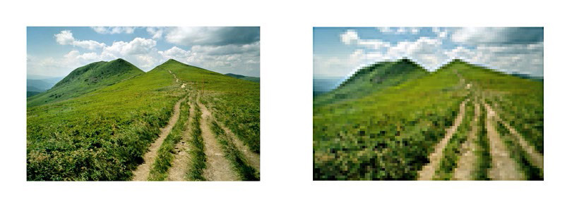 Sur l’image à droite, qui est en basse définition, on peut remarquer l’effet de pixellisation.